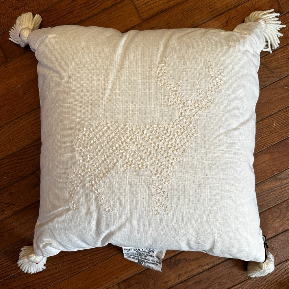 Hearth & Hand with Magnolia Christmas Reindeer Embroidered Pillow nwt